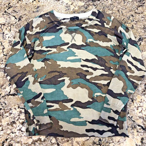 Size XS J. Crew WOOL CAMO Womens Sweater 100% Merino Light Weight Crew Neck